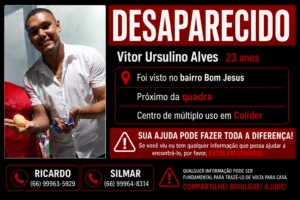 Jovem de 23 anos está desaparecido em Colíder; família busca informações