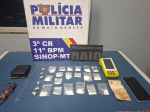 Companhia Raio apreende porções de cocaína e prende homem por tráfico em Sinop