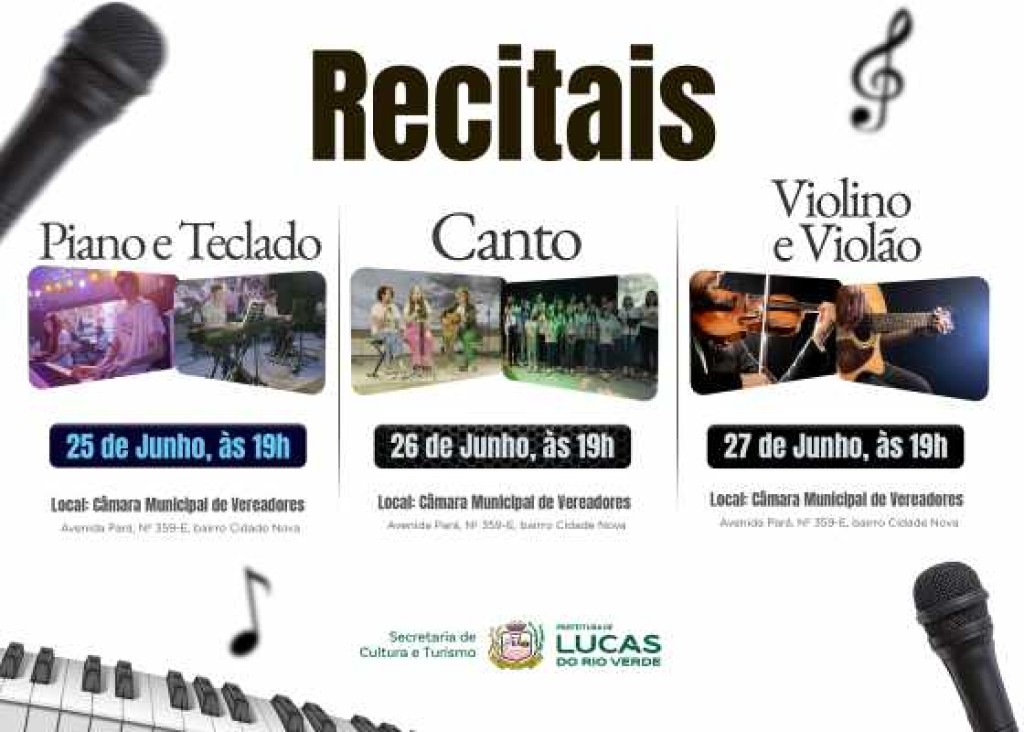 Música e cultura: recitais das oficinas culturais acontecem nos dias 25, 26 e 27 de junho na Câmara