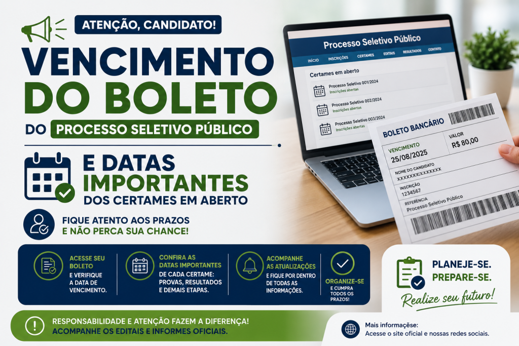 PRIMAVERA DO LESTE ALERTA CANDIDATOS SOBRE VENCIMENTO DO BOLETO DO PROCESSO SELETIVO PÚBLICO E DATAS IMPORTANTES DOS CERTAMES EM ABERTO