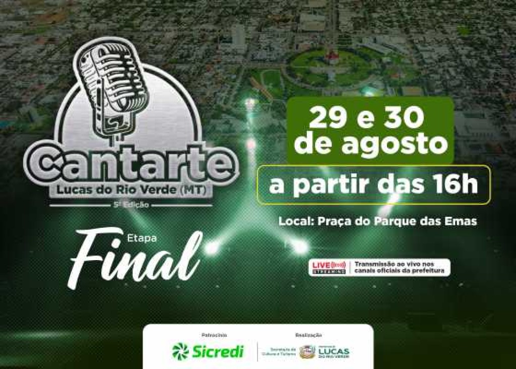 Final do Cantarte 2026 será neste fim de semana com transmissão ao vivo e mais de R$ 40 mil em premiações