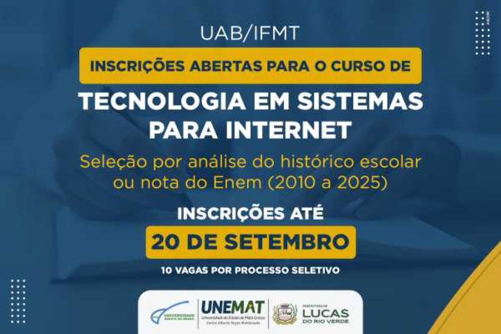 UAB/IFMT ofertam vagas para graduação à distância em Tecnologia em Sistemas para Internet