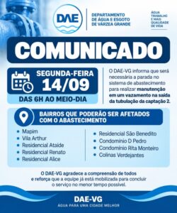 DAE-VG realiza manutenção emergencial na Captação 2 nesta segunda-feira