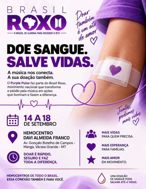 Purple Pulse mobiliza fãs do BTS para doação de sangue em Várzea Grande
