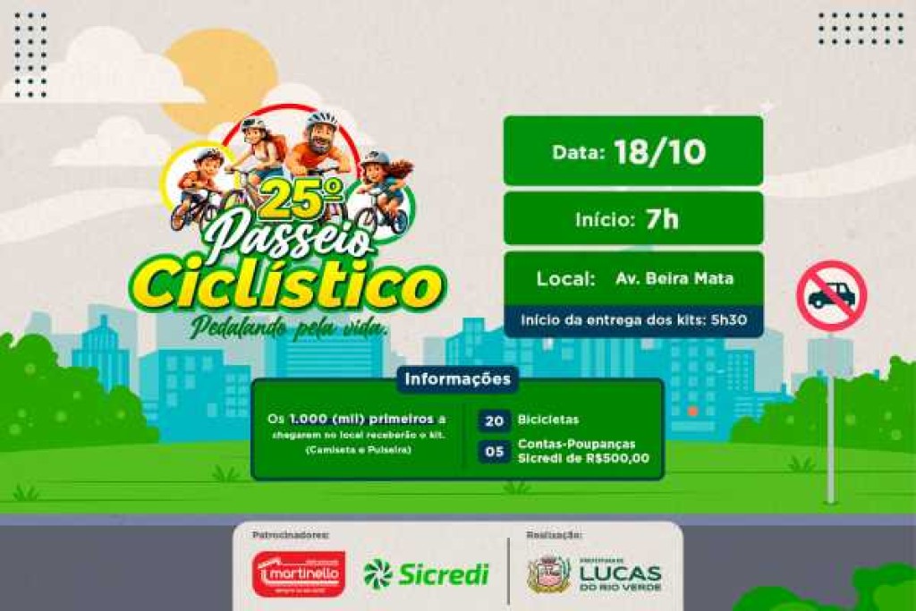 Passeio Ciclístico Pedalando pela Vida será realizado em outubro