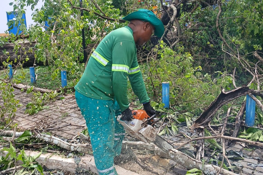 Após chuva, Prefeitura reforça limpeza e retirada de árvores e folhas em Várzea Grande