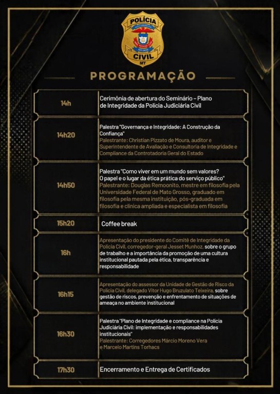 Polícia Civil promove seminário para apresentar diretrizes do Plano de Integridade