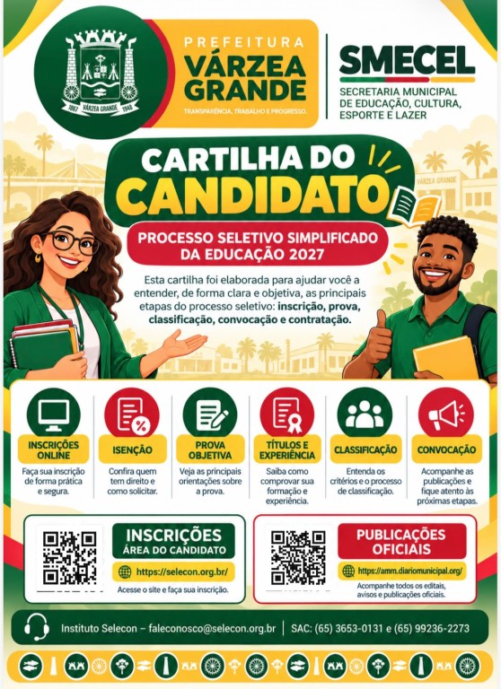Inscrições para processo seletivo da Educação de Várzea Grande começam nesta terça-feira (20)